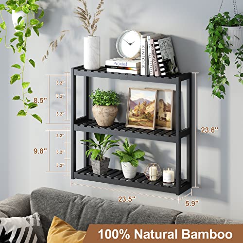 FILWH Bathroom Shelf Bamboo Organizer Rack Adjustable 3-Tier Storage Shelf Wall Mounted Storage Rack Over The Toilet Utility Shelves Living Room Kitchen Shelf(Black)