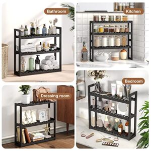 FILWH Bathroom Shelf Bamboo Organizer Rack Adjustable 3-Tier Storage Shelf Wall Mounted Storage Rack Over The Toilet Utility Shelves Living Room Kitchen Shelf(Black)