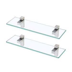 kes glass shelf for bathroom, 15.8-inch bathroom wall shelf with rectangle tempered glass and brushed nickel bracket, glass bathroom shelves 2 pack, bgs3201s40-2-p2