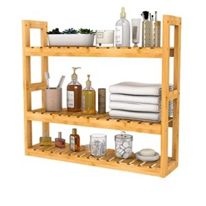 domax bamboo bathroom shelf 3-tier wall mount storage rack multifunctional adjustable layer free standing over toilet utility shelves living room kitchen (bamboo)