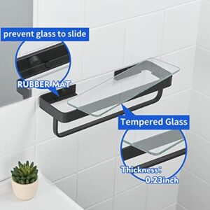 dancrul Bathroom Shelf, Glass Bathroom Shelves Wall Mounted, Rectangular Floating Shelves, Shelves for Wall Decor, Bathroom Organizer, Matte Black Set