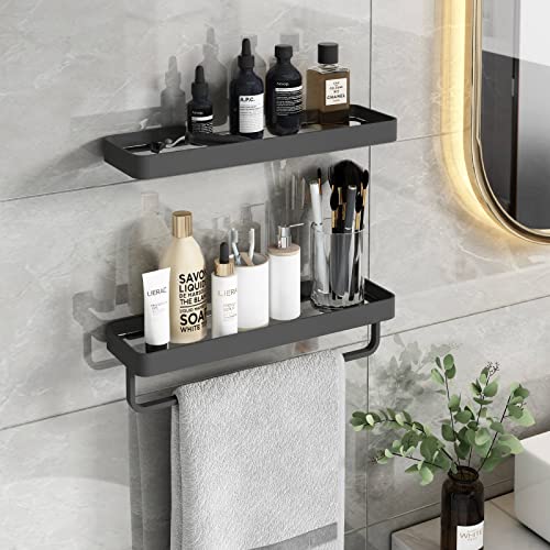 dancrul Bathroom Shelf, Glass Bathroom Shelves Wall Mounted, Rectangular Floating Shelves, Shelves for Wall Decor, Bathroom Organizer, Matte Black Set