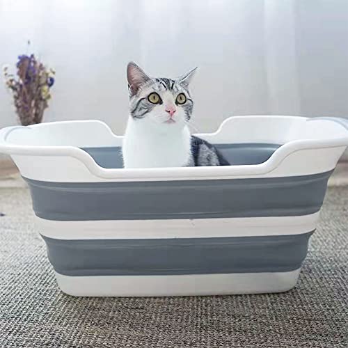 Goderewild Multipurpose Collapsible Pet Bathtub with Drainage Hole for Bathing/Shower, Portable Laundry Basket-Foldable Bathing Tub-Storage Organizer,Water Capacity 7.1 Gal/27L (Grey, 1)