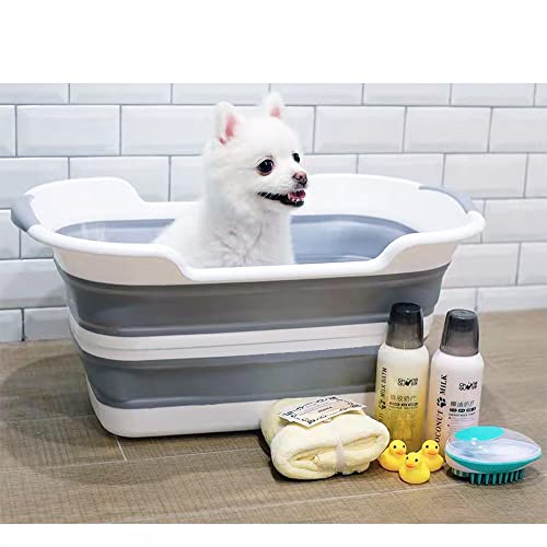 Goderewild Multipurpose Collapsible Pet Bathtub with Drainage Hole for Bathing/Shower, Portable Laundry Basket-Foldable Bathing Tub-Storage Organizer,Water Capacity 7.1 Gal/27L (Grey, 1)