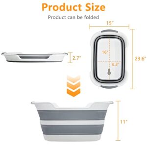 Goderewild Multipurpose Collapsible Pet Bathtub with Drainage Hole for Bathing/Shower, Portable Laundry Basket-Foldable Bathing Tub-Storage Organizer,Water Capacity 7.1 Gal/27L (Grey, 1)