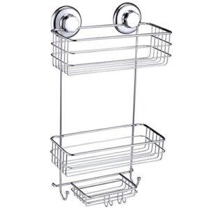 hasko accessories suction cup shower caddy - basket for shampoo, conditioner, soap, razors - stainless steel - (chrome)