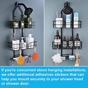 Hoomtaook Shower Caddy Over Shower Head Anti-Swing Shower Caddy Hanging Rustproof Shower Organizer, Shower Storage Rack with Hooks for Shampoo, Razor and Soap - Black