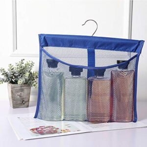 Dearjana Portable Mesh Pocket with Rotatable Hanger, Quick Dry Serial Type Bath Storage Organizers for Travel, Camper, RV, Gym, Cruise, Cabin, College Dorm Shower(Blue)