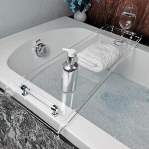 42" transaprent bathtub caddy with silver handle for luxury bathroom