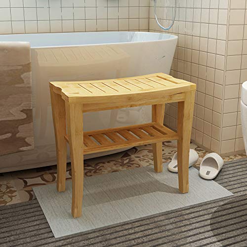 sogesfurniture Bamboo Shower Bench Seat Bathroom Waterproof Shower Chair with Storage Shelf Organizer, Bamboo