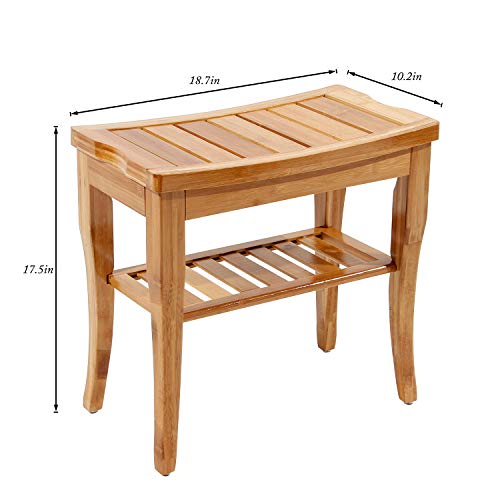 sogesfurniture Bamboo Shower Bench Seat Bathroom Waterproof Shower Chair with Storage Shelf Organizer, Bamboo