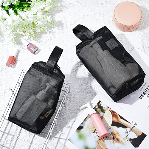 Kacctyen Set of 2 Mesh Shower Caddy Portable Toiletry Bag Black Dorm Room Mesh Shower Bag College Hanging Shower Tote Travel Gym Bag Organizer with Zipper for Bathroom Camping Essentials Accessories