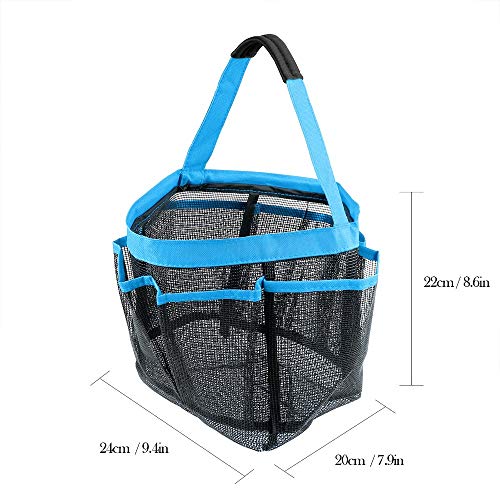 GGone 3 Pack Mesh Shower Caddy,Portable Quick Dry Hanging Tote Storage Bag Bath Organizers with 9 Large Pockets for Shampoo, Soap and Other Bathroom Accessories - Black, Blue, Pink