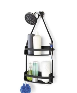 umbra flex hanging shower caddy, bathtub shelf and bathroom organizer, black