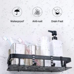 Shower Caddy Shelf Basket with 4 Hooks,Adhesive Shower Shelf for Inside Shower,2 Pack Bathroom Shower Organizer for Tile Walls,No Drilling Rustproof Shower Rack for Bathroom Toilet Kitchen