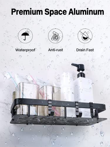 Shower Caddy Shelf Basket with 4 Hooks,Adhesive Shower Shelf for Inside Shower,2 Pack Bathroom Shower Organizer for Tile Walls,No Drilling Rustproof Shower Rack for Bathroom Toilet Kitchen