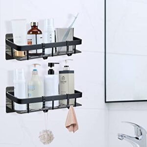 Shower Caddy Shelf Basket with 4 Hooks,Adhesive Shower Shelf for Inside Shower,2 Pack Bathroom Shower Organizer for Tile Walls,No Drilling Rustproof Shower Rack for Bathroom Toilet Kitchen