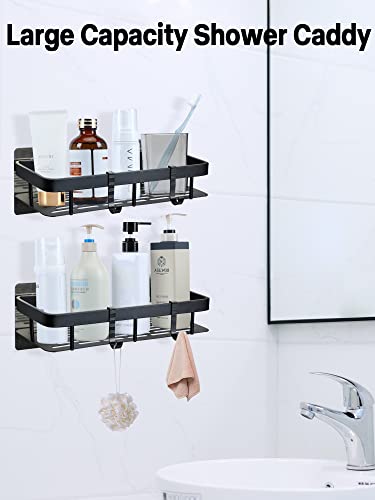 Shower Caddy Shelf Basket with 4 Hooks,Adhesive Shower Shelf for Inside Shower,2 Pack Bathroom Shower Organizer for Tile Walls,No Drilling Rustproof Shower Rack for Bathroom Toilet Kitchen