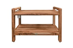 ecodecors teak shower bench 29" wood shower seat stool with storage shelf and liftaide arms, eleganto shower bench for indoors and outdoors