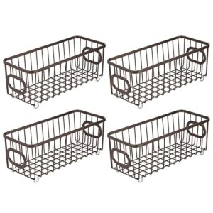 mDesign Metal Basket Bin for Bathroom Storage - Small Farmhouse Wire Organizer Basket - Wire Storage Bin for Counter, Toilet Tank, Under Sink, and Shelf - Unity Collection - 4 Pack - Bronze