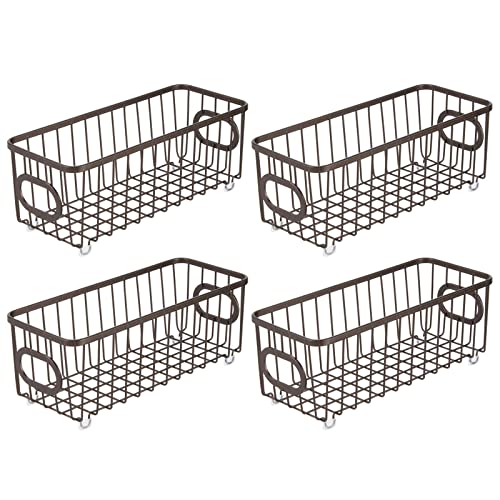 mDesign Metal Basket Bin for Bathroom Storage - Small Farmhouse Wire Organizer Basket - Wire Storage Bin for Counter, Toilet Tank, Under Sink, and Shelf - Unity Collection - 4 Pack - Bronze