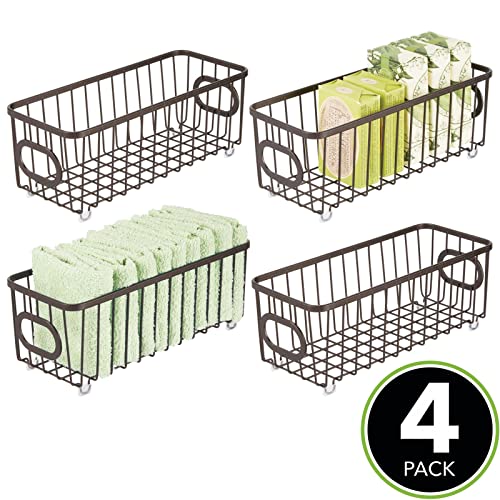 mDesign Metal Basket Bin for Bathroom Storage - Small Farmhouse Wire Organizer Basket - Wire Storage Bin for Counter, Toilet Tank, Under Sink, and Shelf - Unity Collection - 4 Pack - Bronze