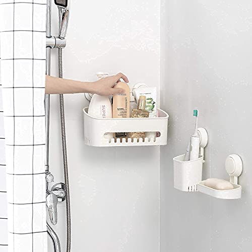 LEVERLOC Shower Caddy Suction Cup Set Shower Shelf Shower Basket - Packs of 5,One Second Installation NO-Drilling Removable Suction Shower Organizer Powerful Waterproof Bathroom Caddy Organizer White