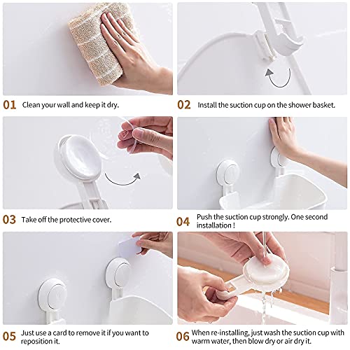 LEVERLOC Shower Caddy Suction Cup Set Shower Shelf Shower Basket - Packs of 5,One Second Installation NO-Drilling Removable Suction Shower Organizer Powerful Waterproof Bathroom Caddy Organizer White