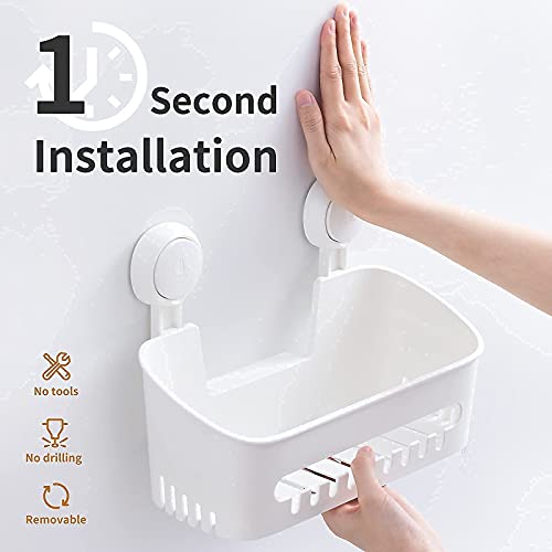 LEVERLOC Shower Caddy Suction Cup Set Shower Shelf Shower Basket - Packs of 5,One Second Installation NO-Drilling Removable Suction Shower Organizer Powerful Waterproof Bathroom Caddy Organizer White