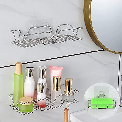 HIGHMON Shower Caddy Basket Bathroom Shelf,No Drilling Traceless Adhesive SUS304 Stainless Steel Kitchen Shelf Organizer With Soap Holder,Rustproof Wall Corner Suction Cup Storage Basket Christmas Gift