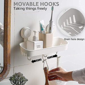 Shower Caddy Suction Cup Shower Shelf Shower Basket with 4 Hooks 1 Second Installation NO-Drilling Removable Powerful Suction Shower Caddy Max Hold 22lbs Caddy Suction Cup Waterproof Organizer - White