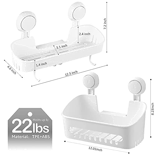 Shower Caddy Suction Cup Shower Shelf Shower Basket with 4 Hooks 1 Second Installation NO-Drilling Removable Powerful Suction Shower Caddy Max Hold 22lbs Caddy Suction Cup Waterproof Organizer - White