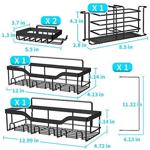 Giuoegfy 6-Pack Shower Caddy, Adhesive Shower Organizer, Shower Shelves, Rustproof Stainless Steel Bathroom Shower Organizer. (Black)