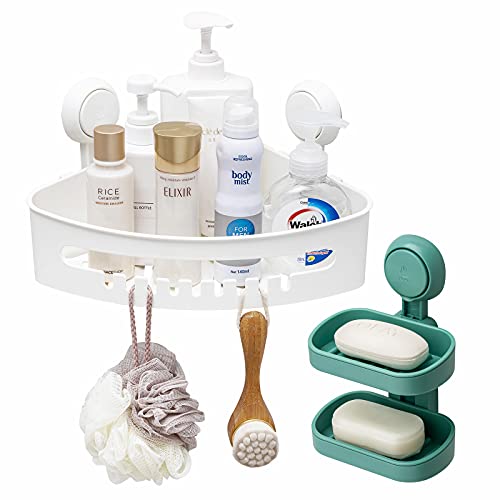 TAILI Bathroom & Kitchen Suction Cup Storage Basket Set Pack of 2 Wall Mounted Organizer for Shampoo, Soap, Conditioner, Shower Caddy Drill-Free with Vacuum Suction Cup for Kitchen & Bathroom