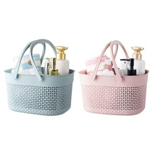 rejomiik portable shower caddy basket, plastic organizer storage tote with handles blue+pink
