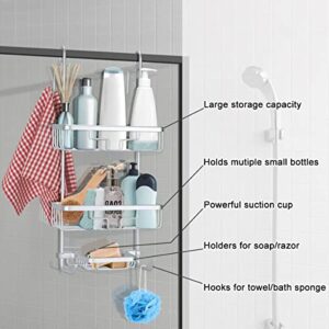 Duwee Over The Door Shower Caddy, NeverRust Aluminum Over the Shower Door Caddy, Hanging Shower Caddy for Shampoo Conditioner, 3 Tier Bathroom Shelf Organizer with Hooks for Razors Towels (silver)