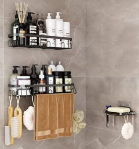 dabuda 3 pack shower caddy bathroom organizer with hooks,rustproof wall mount shower shelves with soap holder,no drilling stainless steel self-adhesive shower storage organizer for bathroom