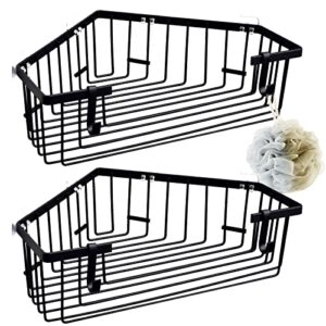 full trend corner shower caddy, 2pack shower organizer shelves with 6 adhesive hooks, no drilling shower shelf organizer rustproof storage rack for bathroom, toilet, kitchen (black)