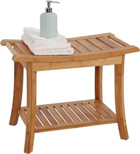 bamboo spa bath shower bench stool seat with storage shelf organizer stool bench seat with non-slip foot shower bath seats