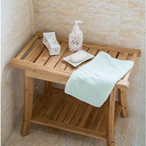 Bamboo Spa Bath Shower Bench Stool Seat with Storage Shelf Organizer Stool Bench Seat with Non-Slip Foot Shower Bath Seats