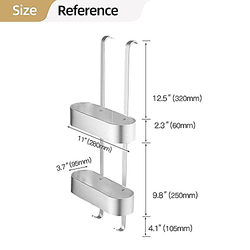 FINECHI Over the Door Shower Caddy Hanging Storage Organizer Rust Proof Aluminum Bathroom Tub Storage Rack with Hooks and Baskets(Brushed Nickel, 2-Tier)