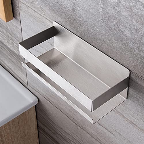 ZSFBIAO Metal Bathroom Shelf Stainless Steel Shower Shelf No Drilling Required Organizer Wall Mount Shampoo Rack Self Adhesive Kitchen Wall Floating Shelves (Color : A)