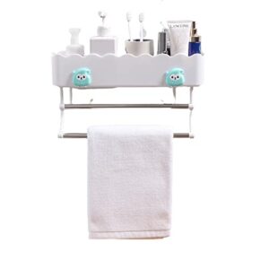 aoof bathroom storage bag sticky rack with towel bar wall-mounted floating rack corner suction head shampoo shower rack [15.35 inches] white