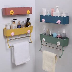 AOOF Bathroom Storage Bag Sticky Rack with Towel bar Wall-Mounted Floating Rack Corner Suction Head Shampoo Shower Rack [15.35 inches] White