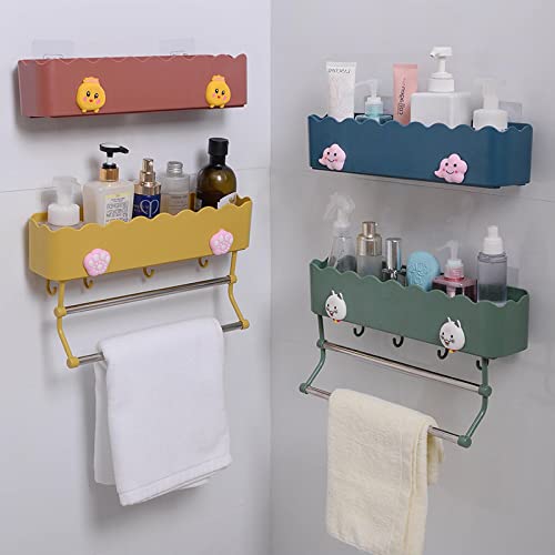 AOOF Bathroom Storage Bag Sticky Rack with Towel bar Wall-Mounted Floating Rack Corner Suction Head Shampoo Shower Rack [15.35 inches] White