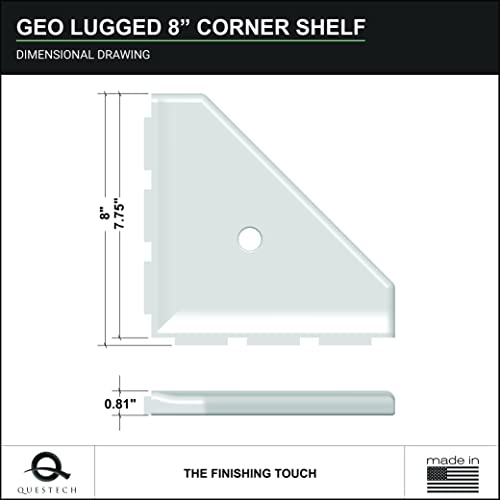 Questech Décor 8 Inch Corner Shower Shelf and 5 Inch Shower Caddy Soap Dish, Geo Lugged Back for New Construction, Wall Mounted Bathroom Shower Organizer, Bright White Matte