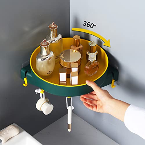 jomgeroz Corner Shower Shelf Degree Rotating Storage Rack Wall Mounted Organizer No Drilling for Toilet Bathroom Kitchen Shampoo Spice Holder Corner Shower Shelf