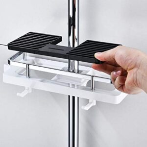 IRDFWH Shower Storage Rack Organizer Bathroom Pole Shelves Shampoo Tray Stand Single Tier No Drilling Lifting Rod Shower Head Holder