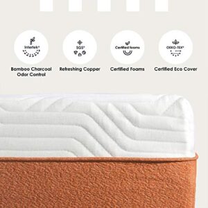 Mellow 12 Inch Lagom Hybrid Mattress Queen - Bamboo Charcoal Memory Foam and Pocket Springs, CertiPUR-US Certified Non Toxic Foams, Oeko-TEX Certified Eco Cover, Copper Infused Comfort Foam