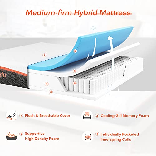 King Size Mattress, Sweetnight 12 Inch King Size Memory Foam Hybrid Mattress for Cool Sleep, Medium Firm Bed Mattress for Pressure Relief, Mattress in a Box